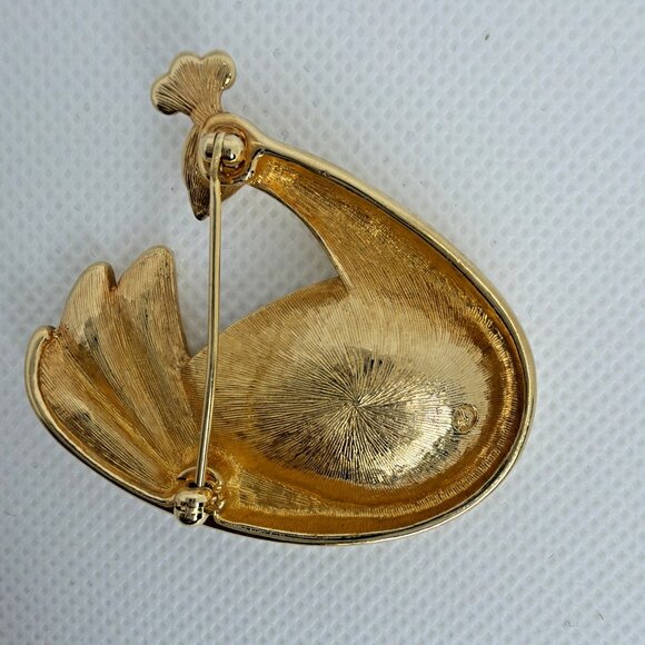 Swarovski Retired Peacock Brooch Vintage Gold Tone Red Crystal Swan Signed Rare - Picture 6 of 10